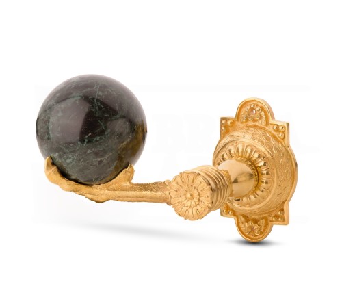 Купить Ручка дверная нажимная Держава с шаром (камень / стекло), латунь матовая / патина / полир. (золочение)